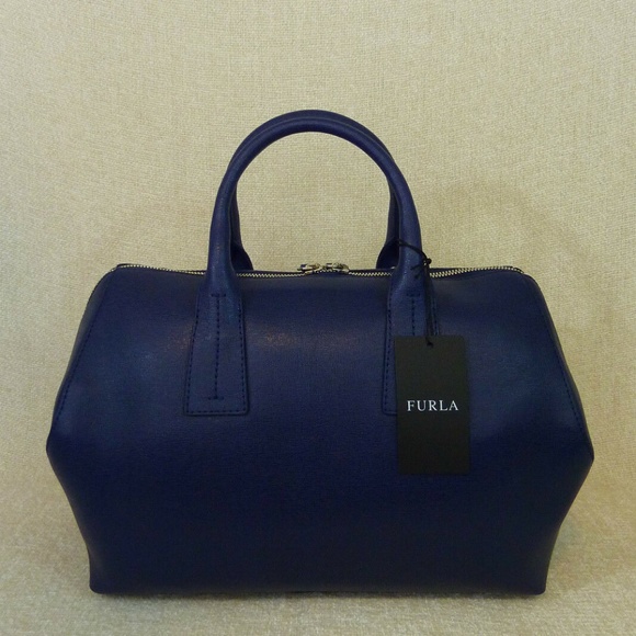 NEW Furla Papermoon Navy Blue Saffiano Leather Top Handle Satchel/Shoulder Bag - Picture 8 of 14